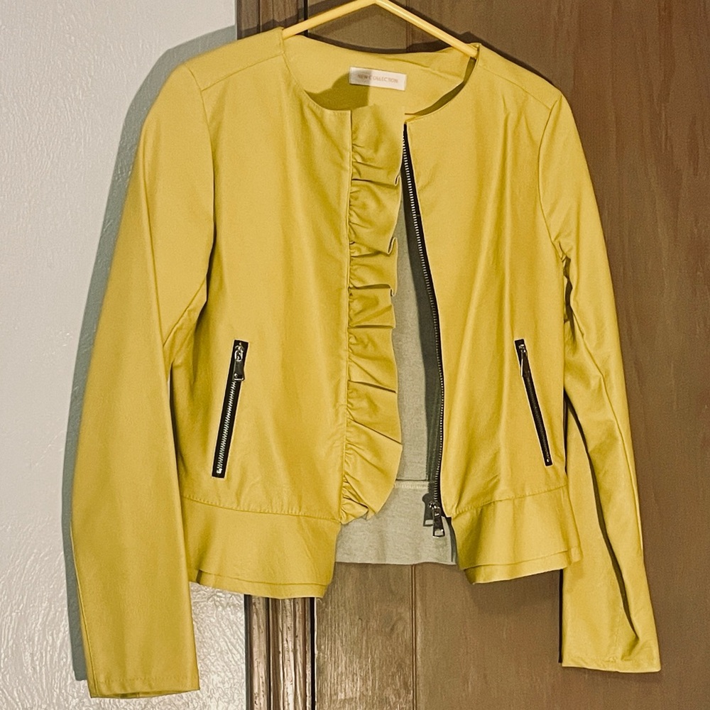 Yellow Ruffled Women's Vegan Leather Jacket from Spain Bundle and save!!
